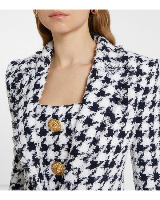 Balmain Blue Houndstooth Tweed Blazer