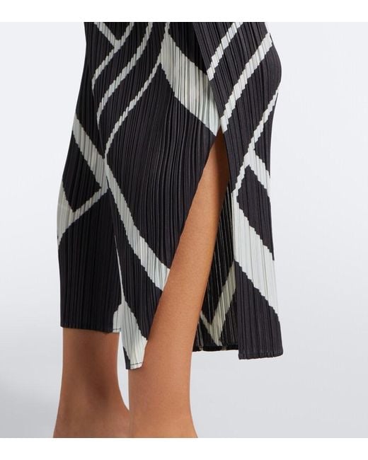 Pleats Please Issey Miyake Gray Fold Line Pleated Printed Wide-Leg Pants