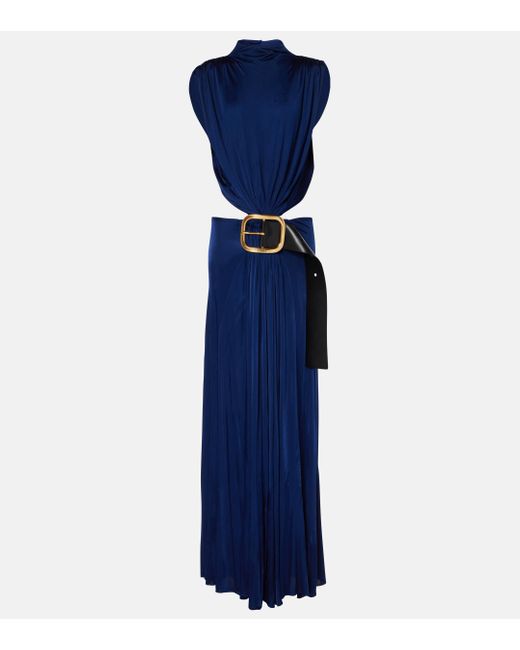 Loewe Blue Belted Cutout Draped Gown