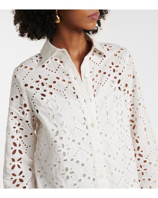 Veronica Beard White Sumatra Broderie Anglaise Cotton Shirtdress