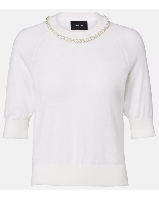 Simone Rocha White Embellished Wool And Silk Top