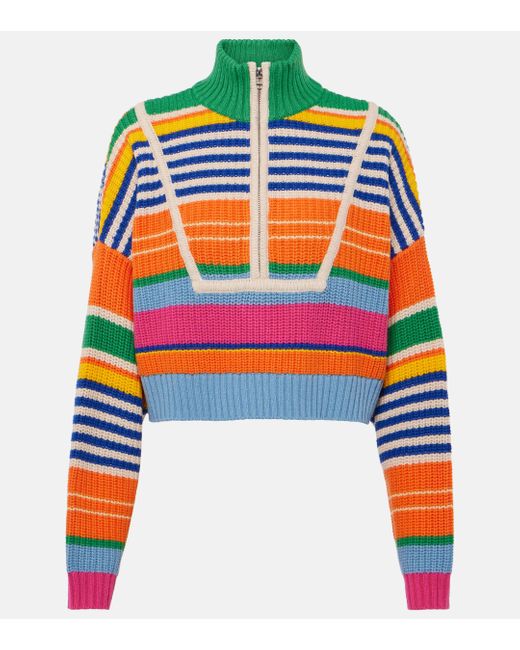 Staud Multicolor Hampton Cropped Half-Zip Sweater