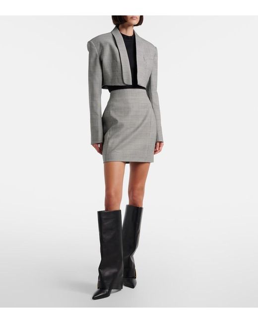 Balmain Gray Houndstooth Wool-Blend Miniskirt