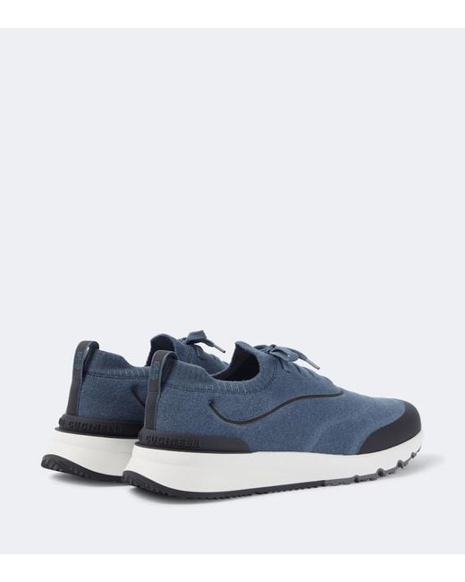 Brunello Cucinelli Blue Techno Knitted Sneakers for men