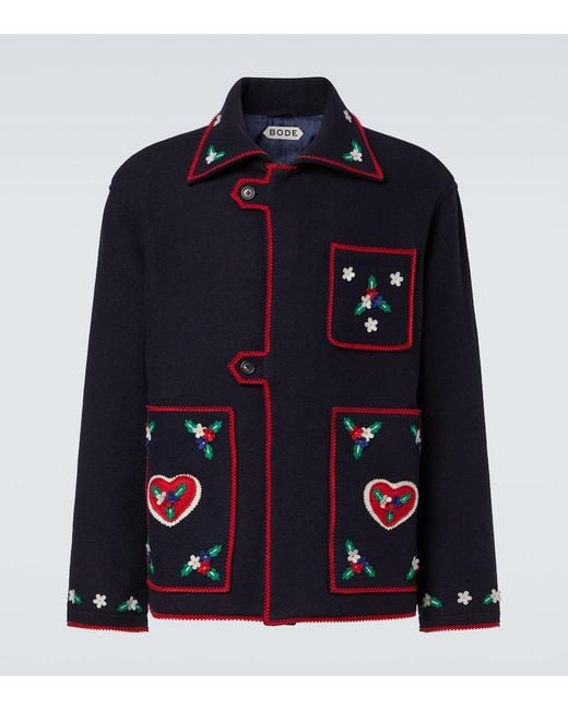Bode Blue Carroll Embroidered Wool Jacket for men