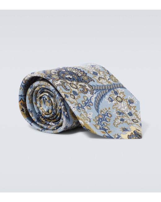 Etro Blue Floral Silk Jacquard Tie for men