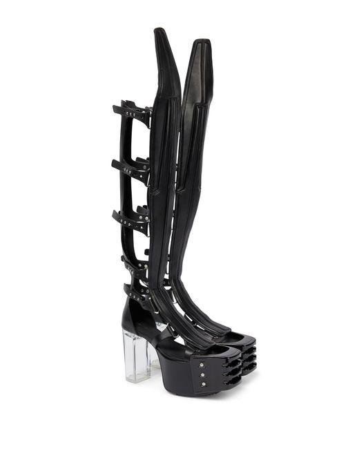 Rick Owens Black Spartan Waders Platform Knee-high Boots