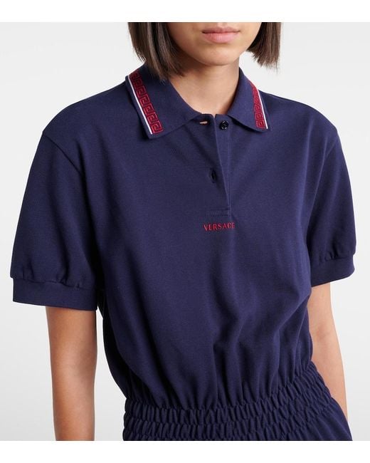 Versace Blue Greca Cotton Pique Polo Dress
