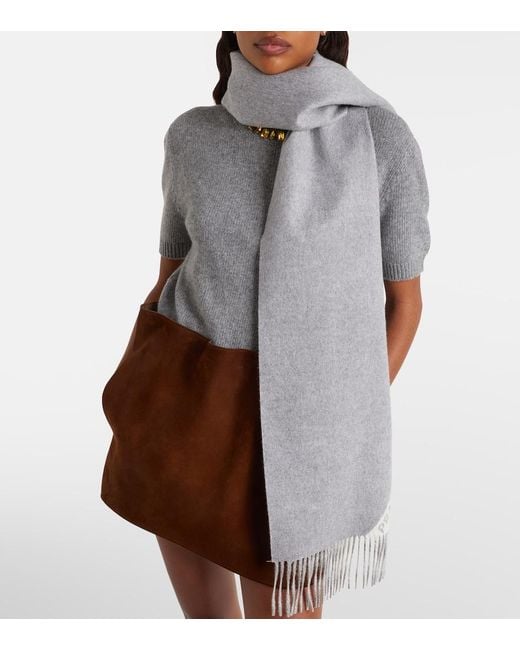 Prada Gray Logo Cashmere Scarf