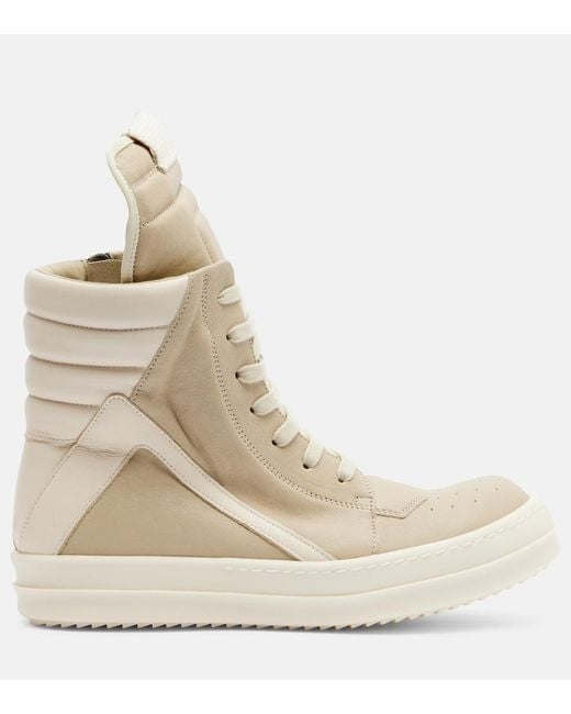 Rick Owens Natural Geobasket Leather Sneakers