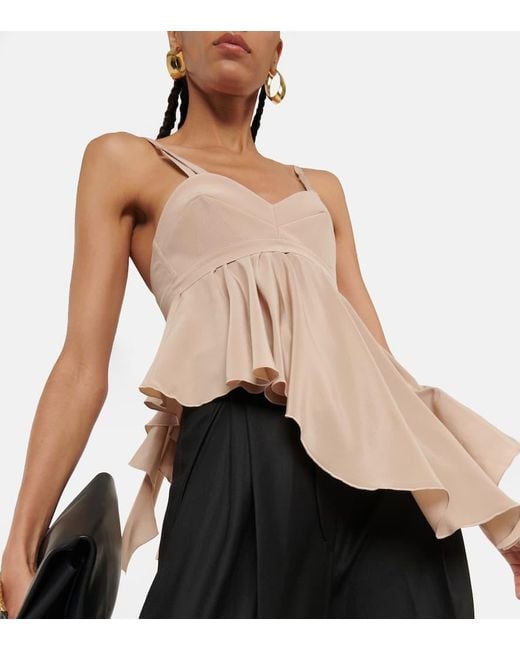Victoria Beckham Natural Asymmetric Silk Crepe De Chine Top