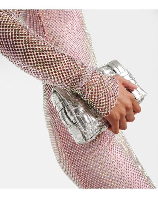 Sportmax Pink Fishnet Embellished Turtleneck Top