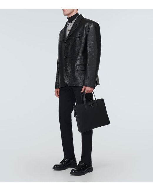 Prada Black Re-Nylon Leather-Trimmed Briefcase for men