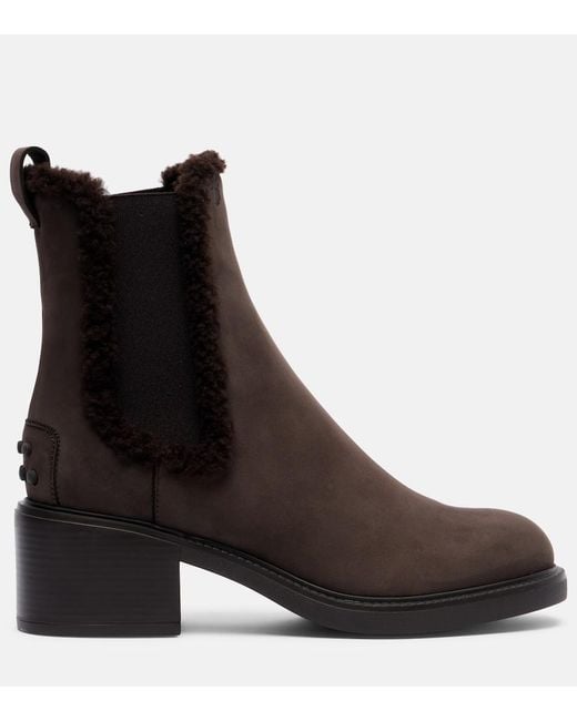 Tod's Brown Shearling-Lined Leather Chelsea Boots