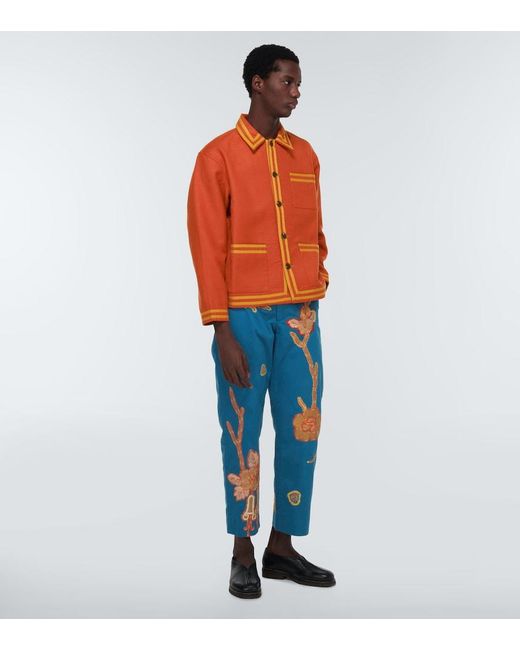 Bode Blue Bell Flower Cotton Pants for men