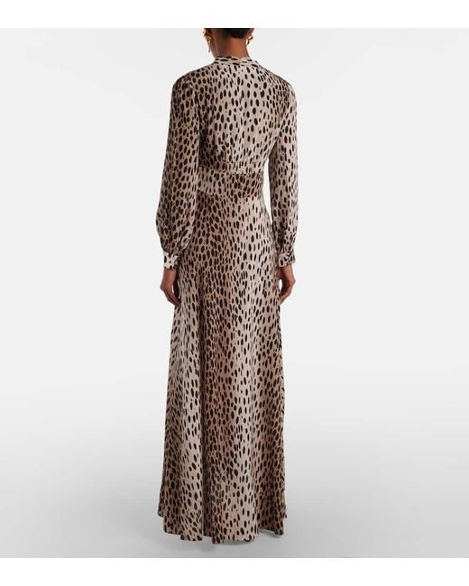 Rixo Natural Bedrucktes Maxikleid Emory Aus Seide