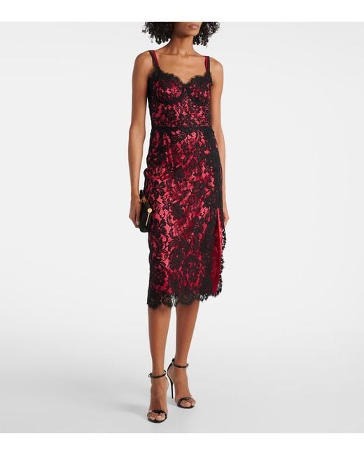Dolce & Gabbana Red Floral Cotton-Blend Lace Slip Dress