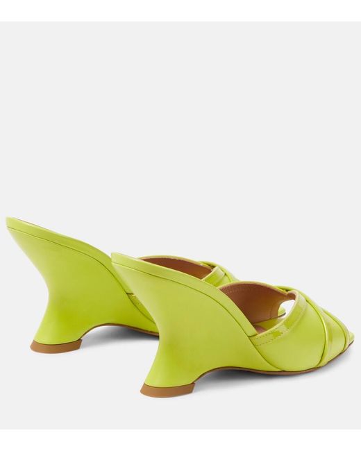 Malone Souliers Yellow Perla 85 Leather Wedge Mules