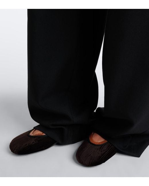 Dries Van Noten Black Leather-Trimmed Velvet Ballet Flats