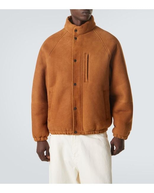 A.PRESSE Brown Shearling-Lined Suede Jacket for men