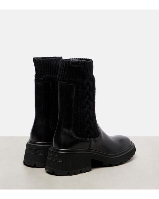 Jimmy Choo Black Tamia Cable-Knit Leather Ankle Boots