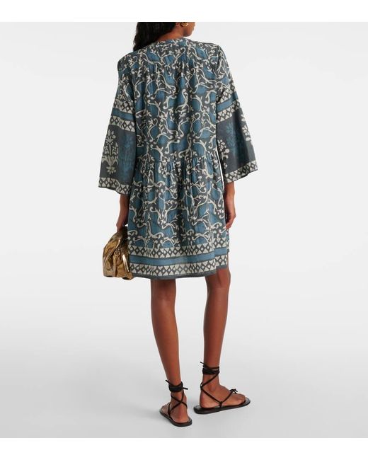 Velvet Blue Talia Printed Cotton And Silk Minidress