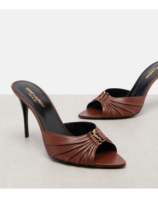 Saint Laurent Brown Pantoletten Babylone Cassandre 90 Aus Leder