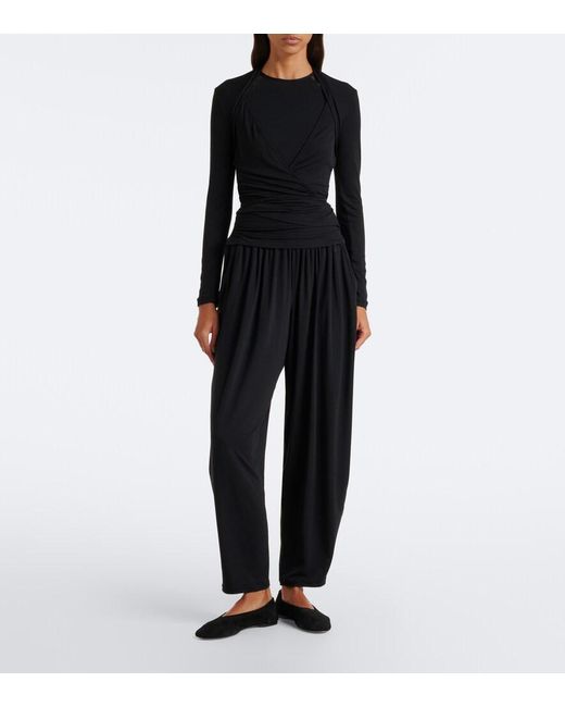 Eres Blue Charlotte Ribbed-Knit Wrap Top