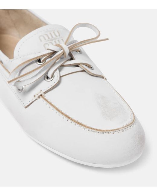 Mocasines Bleached De Piel Miu Miu de color White