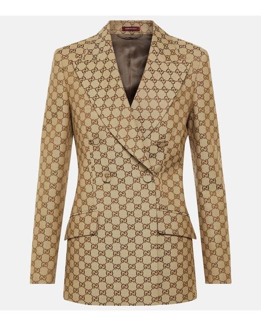 Gucci Brown Gg Canvas Double-Breasted Blazer