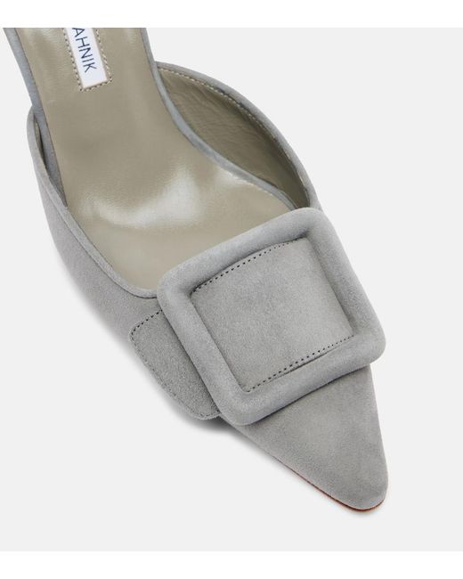 Manolo Blahnik Gray Maysale 70 Suede Mules
