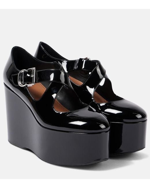 Alaïa Black Criss Cross Patent Leather Wedges