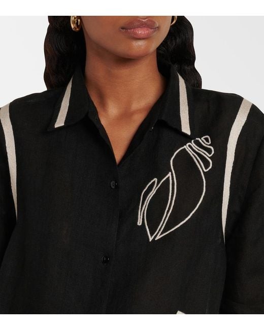 Eres Black Crab Embroidered Linen Shirt