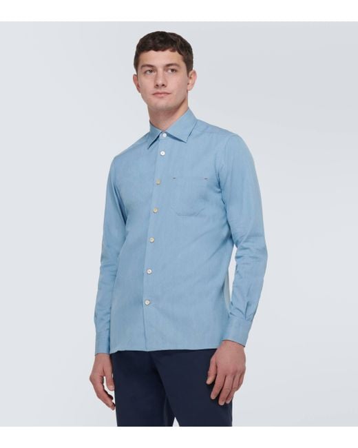 Kiton Blue Cotton Oxford Shirt for men