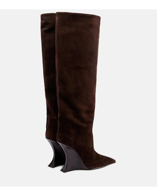 Paris Texas Brown Nina Suede Knee-High Wedge Boots