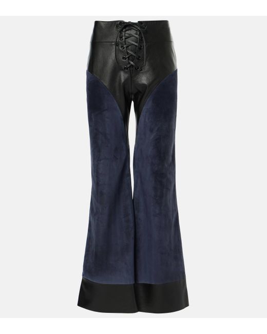 Chloé Blue Patchwork Suede And Leather Flared Pants
