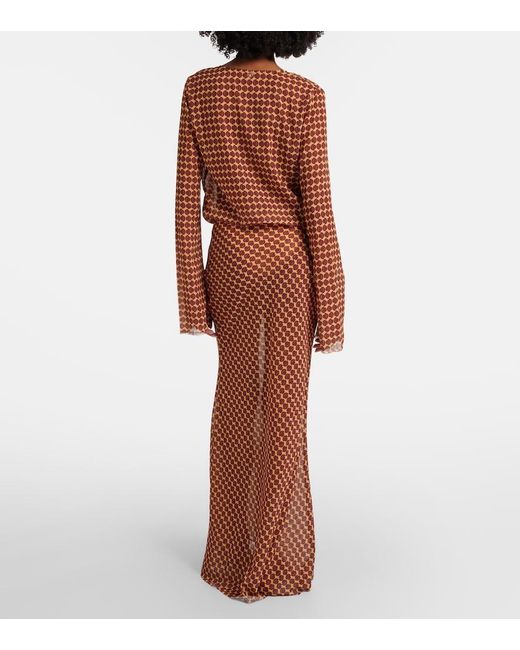 Bananhot Brown Nema Printed Sheer Maxi Dress