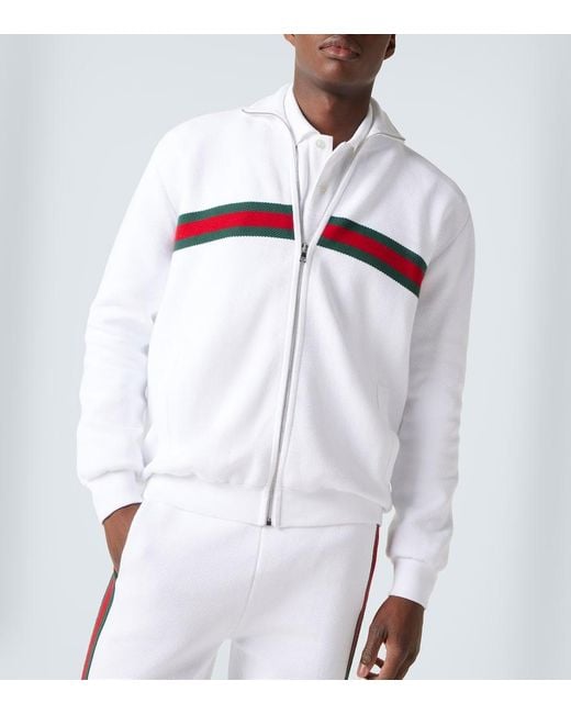 Veste Web Stripe En Coton Melange Gucci pour homme en coloris White