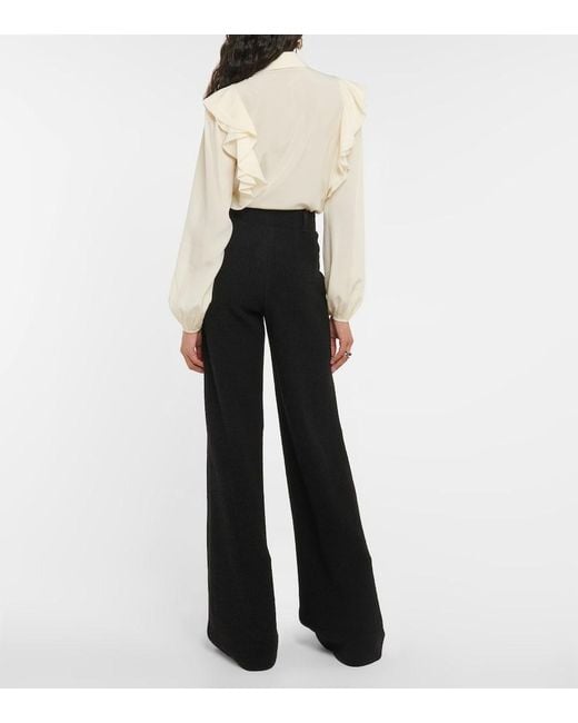 Chloé Black High-Rise Flared Virgin Wool Pants