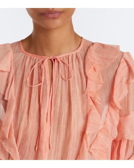 Ulla Johnson Pink Delfina Ruffled Silk Chiffon Blouse