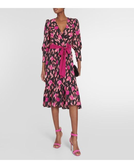 Diane von Furstenberg Purple Blade Printed Crepe Wrap Dress