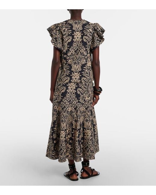 Ulla Johnson Black Clarisse Printed Cotton Poplin Midi Skirt