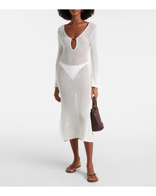 Melissa Odabash White Casey Open-Knit Midi Dress