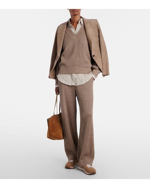 Brunello Cucinelli Brown Cotton-Blend Lame Sweater