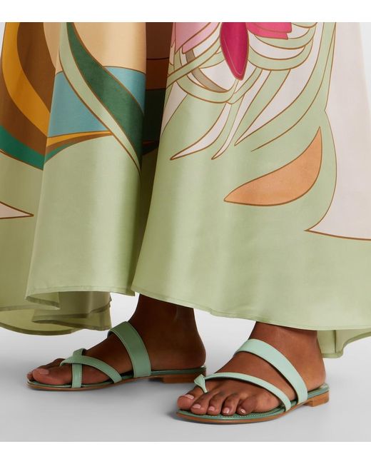 Manolo Blahnik Green Susa Leather Sandals