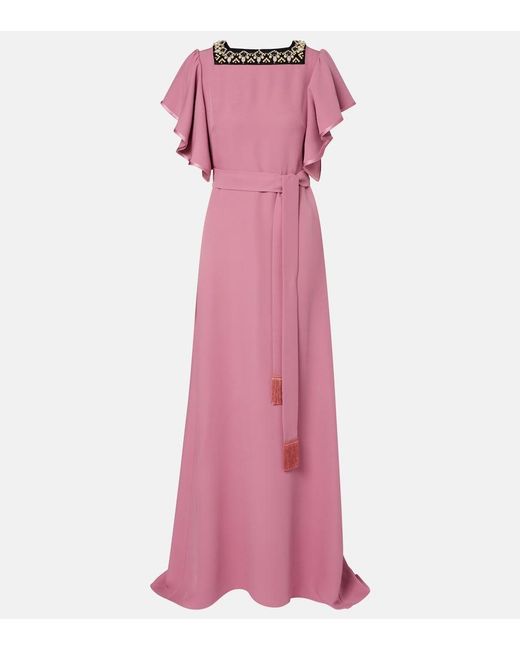 Valentino Pink Cady Couture Embellished Belted Gown
