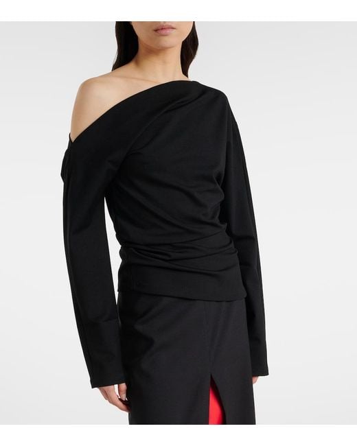 Rohe Black Draped One-Shoulder Top