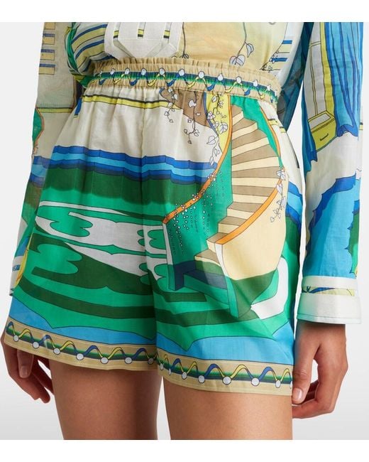 Tory Burch Green Printed Cotton Shorts
