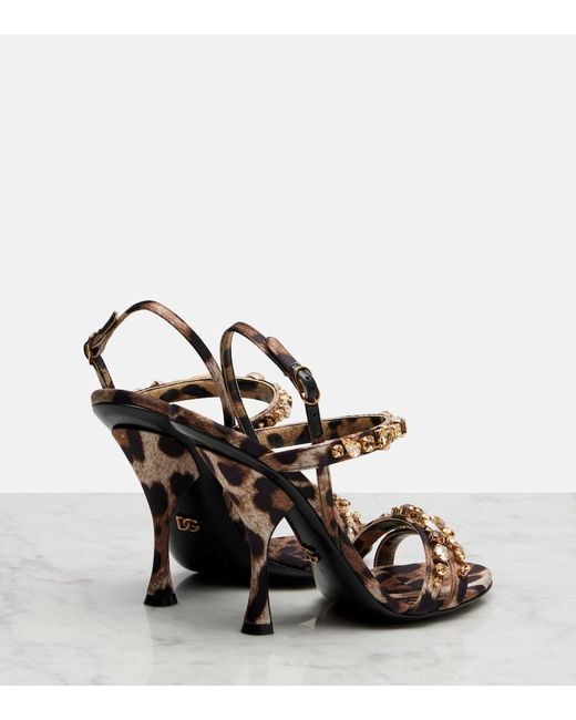 Dolce & Gabbana Metallic Keira 2.0 105 Leopard-Print Satin Sandals