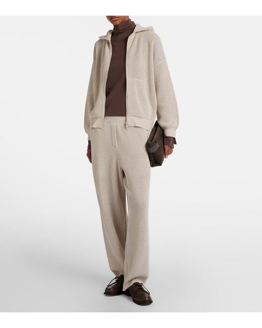 Brunello Cucinelli White Open-Knit Cotton-Blend Lame Zip-Up Hoodie